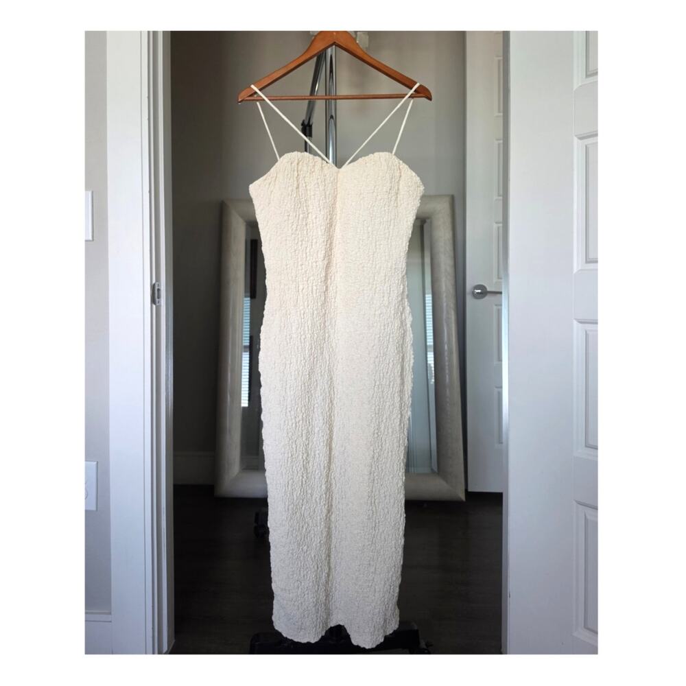 Massimo Dutti Studio Midi Cream Textured Dress Size L